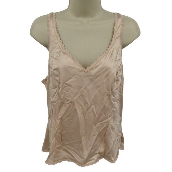 VTG Warners Women 38 Perfect Measure 55200 Beige Lace V Neck Slip Tank Top USA - Picture 1 of 10